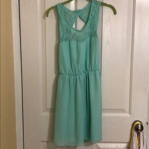 Teal dress, lacy open back